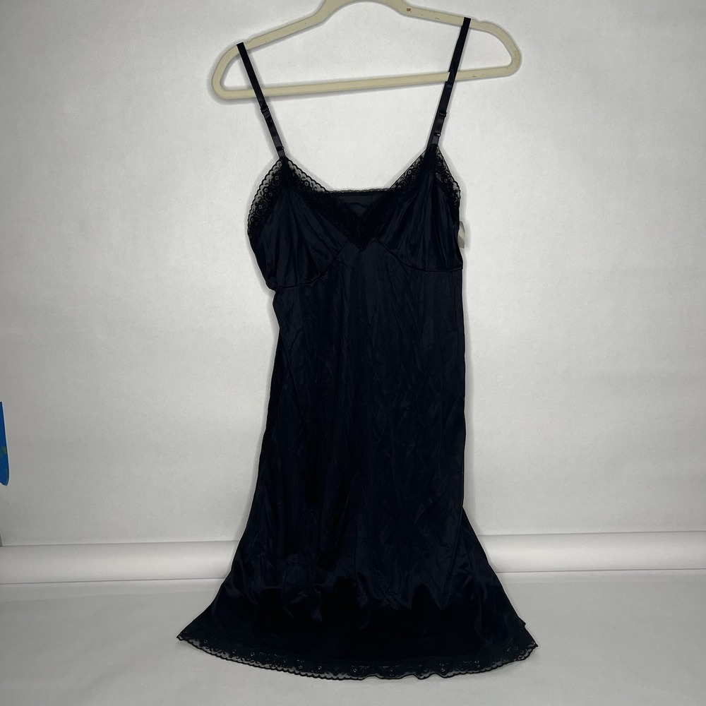 Vtg Vassarette Black Full Slip Women's Size‎ 36 Lingerie Nylon Lace Nightgown